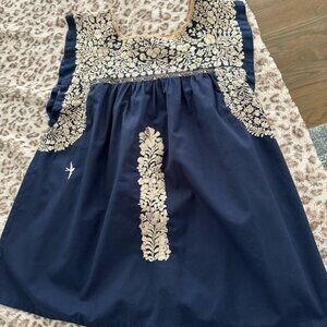 Mi Golondrina Flores Embroidered Top in Navy Blue Large